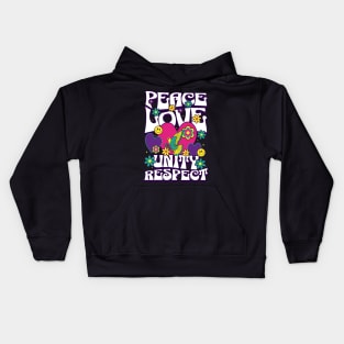 PEACE LOVE UNITY RESPECT - 60's Steez (white/purple) Kids Hoodie